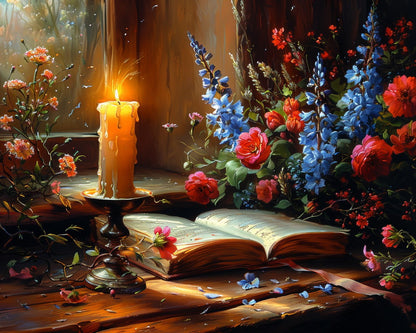 Candlelit Floral Reading – Paint by Numbers Kit