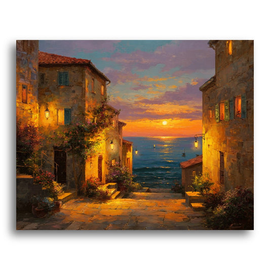 Sunset Coastal Village – Paint by Numbers Kit