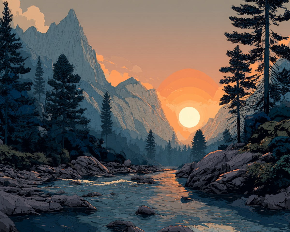 Sunset Mountain River – Paint by Numbers Kit