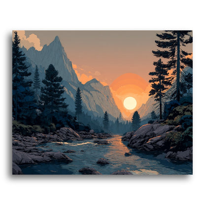 Sunset Mountain River – Paint by Numbers Kit