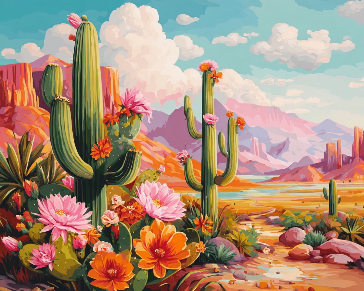 Desert Cactus Bloom – Paint by Numbers Kit