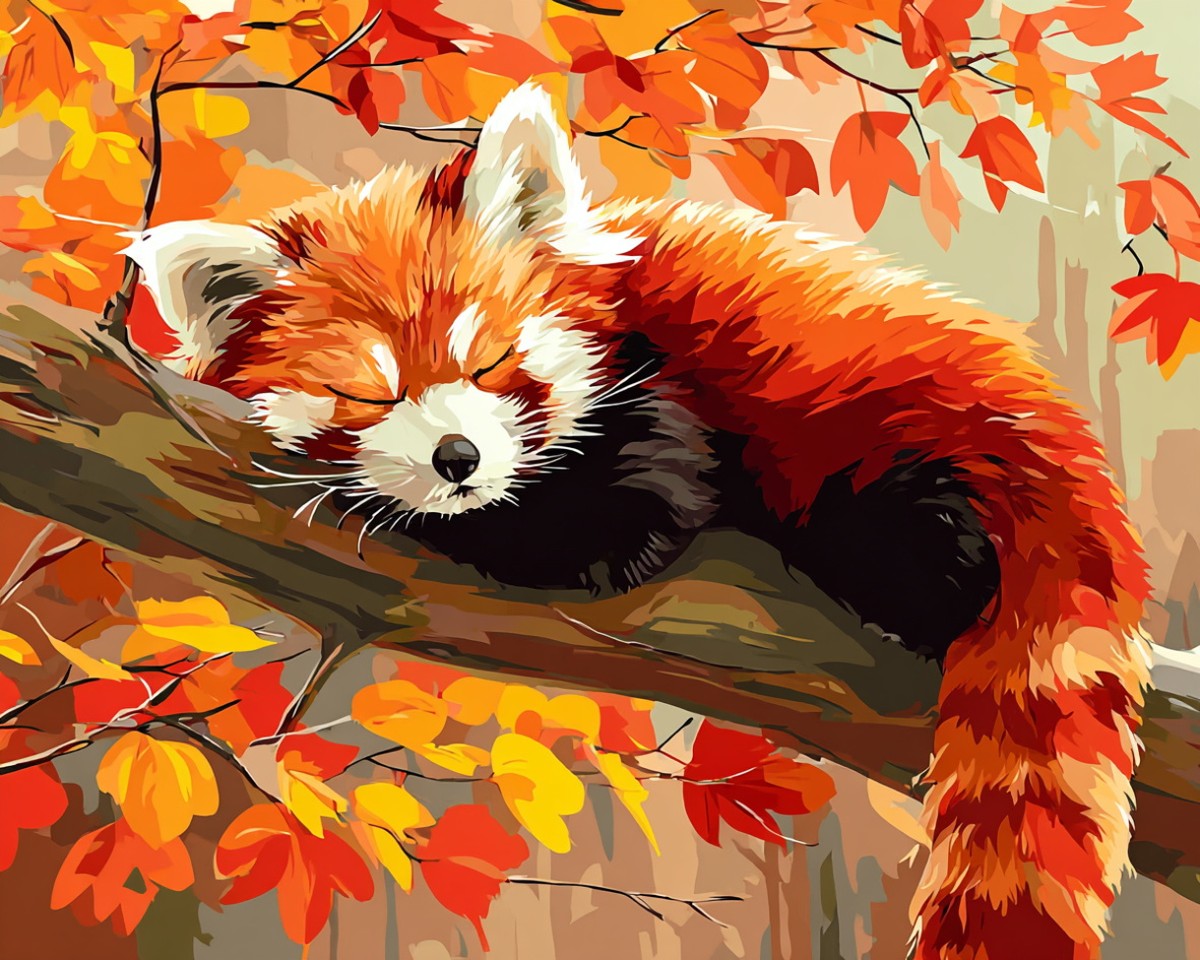 Autumn Red Panda Rest – Paint by Numbers Kit