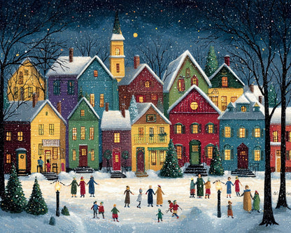 Snowy Village Gathering – Paint by Numbers Kit