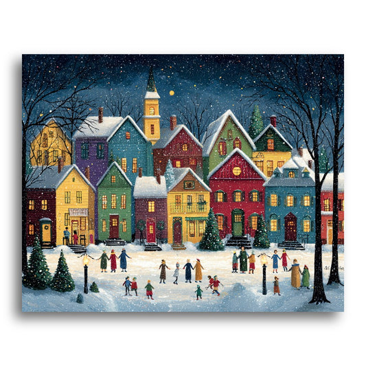 Snowy Village Gathering – Paint by Numbers Kit