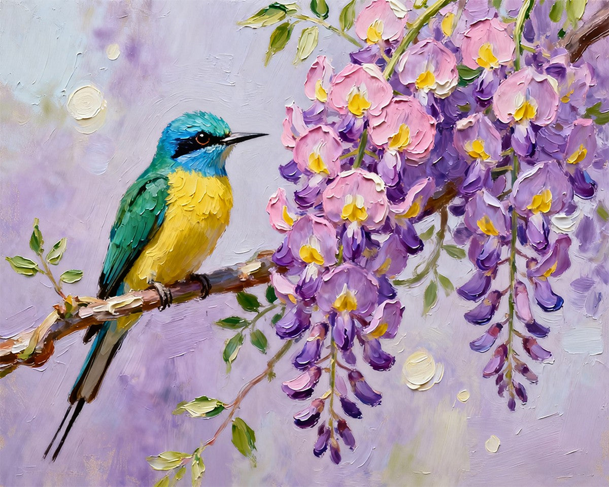 Vibrant Bird and Wisteria – Paint by Numbers Kit