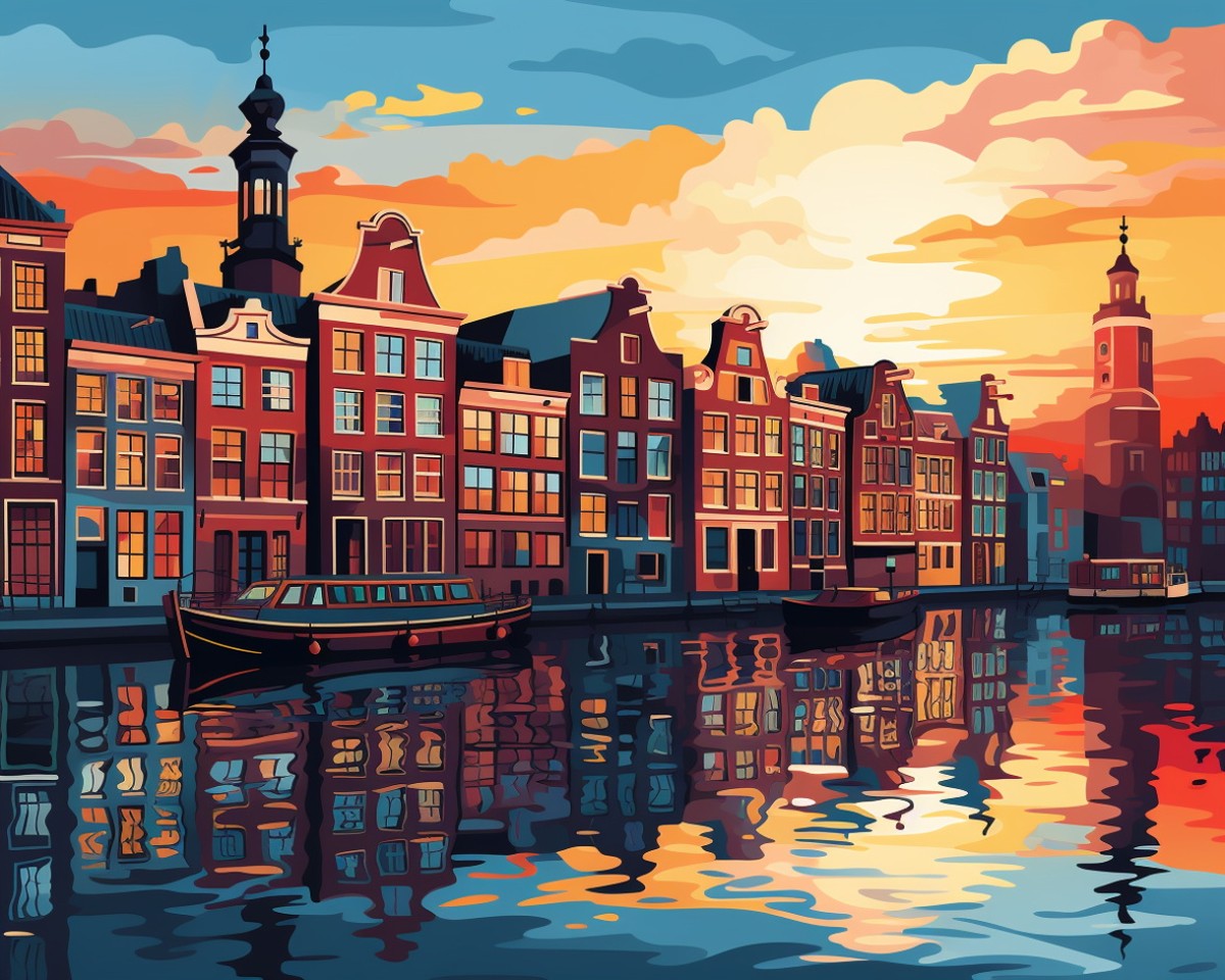Sunset Canal Boats – Paint by Numbers Kit