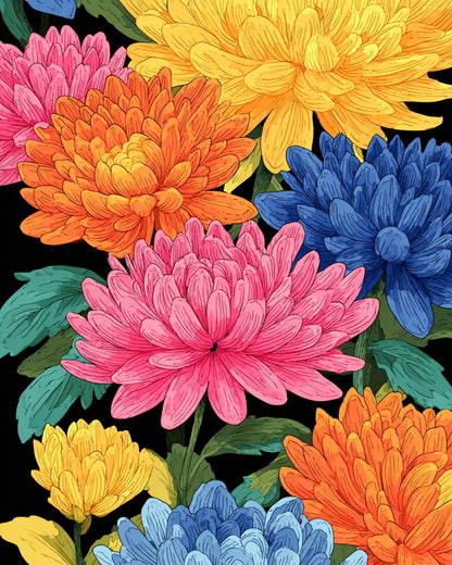 Vibrant Chrysanthemum Bouquet – Paint by Numbers Kit