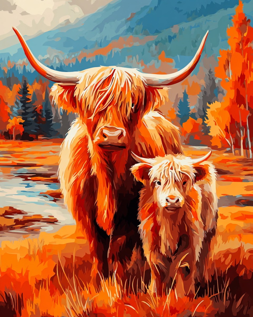 Highland Cattle Duo – Paint by Numbers Kit