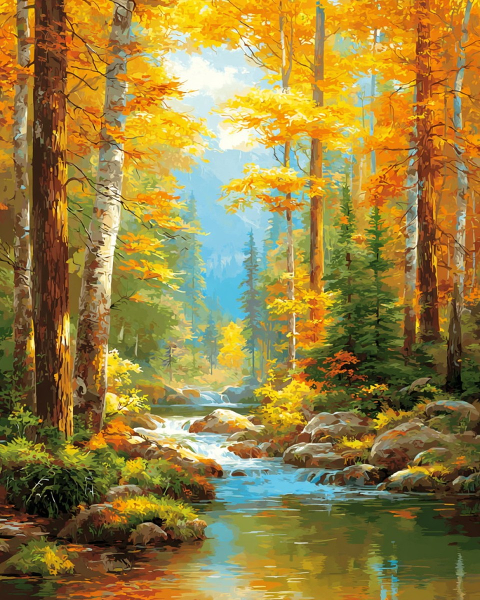 Golden Autumn Stream – Paint by Numbers Kit