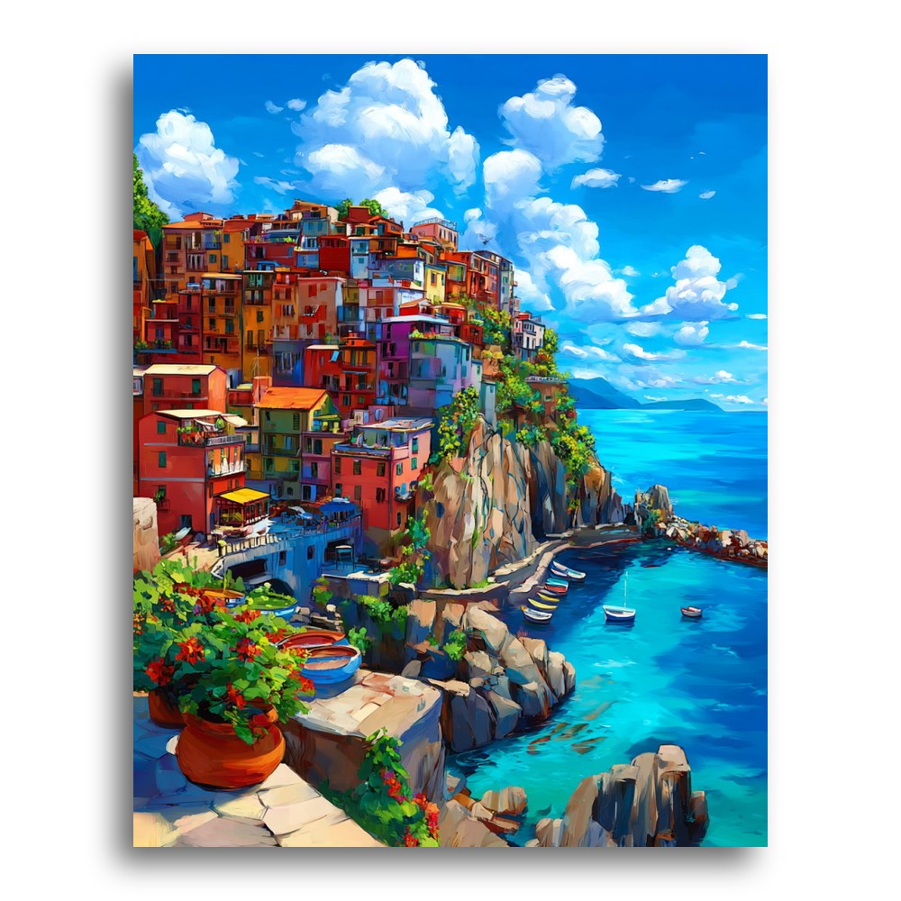 Cliffside Coastal Village – Paint by Numbers Kit