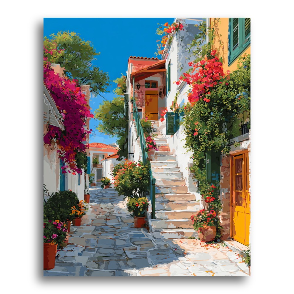 Mediterranean Flowered Alley – Paint by Numbers Kit