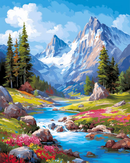 Mountain Stream Meadow – Paint by Numbers Kit