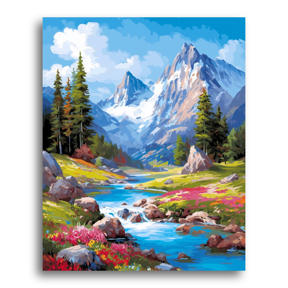 Mountain Stream Meadow – Paint by Numbers Kit