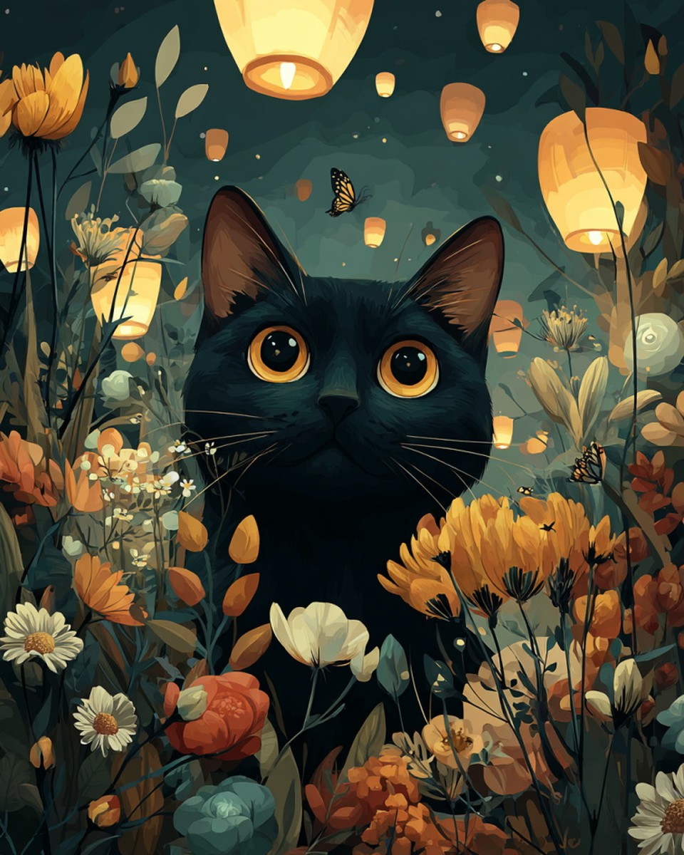 Midnight Cat Lanterns – Paint by Numbers Kit