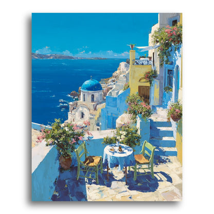 Santorini Blue Dome View – Paint by Numbers Kit