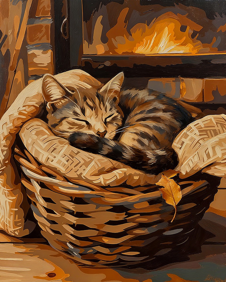 Cozy Cat by Fireplace – Paint by Numbers Kit