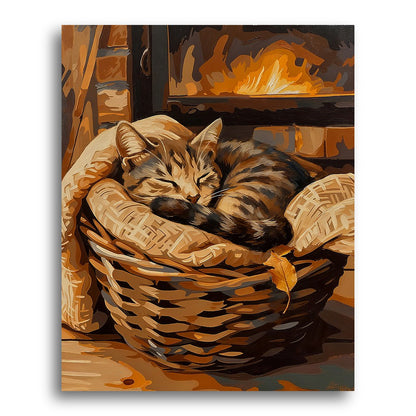 Cozy Cat by Fireplace – Paint by Numbers Kit