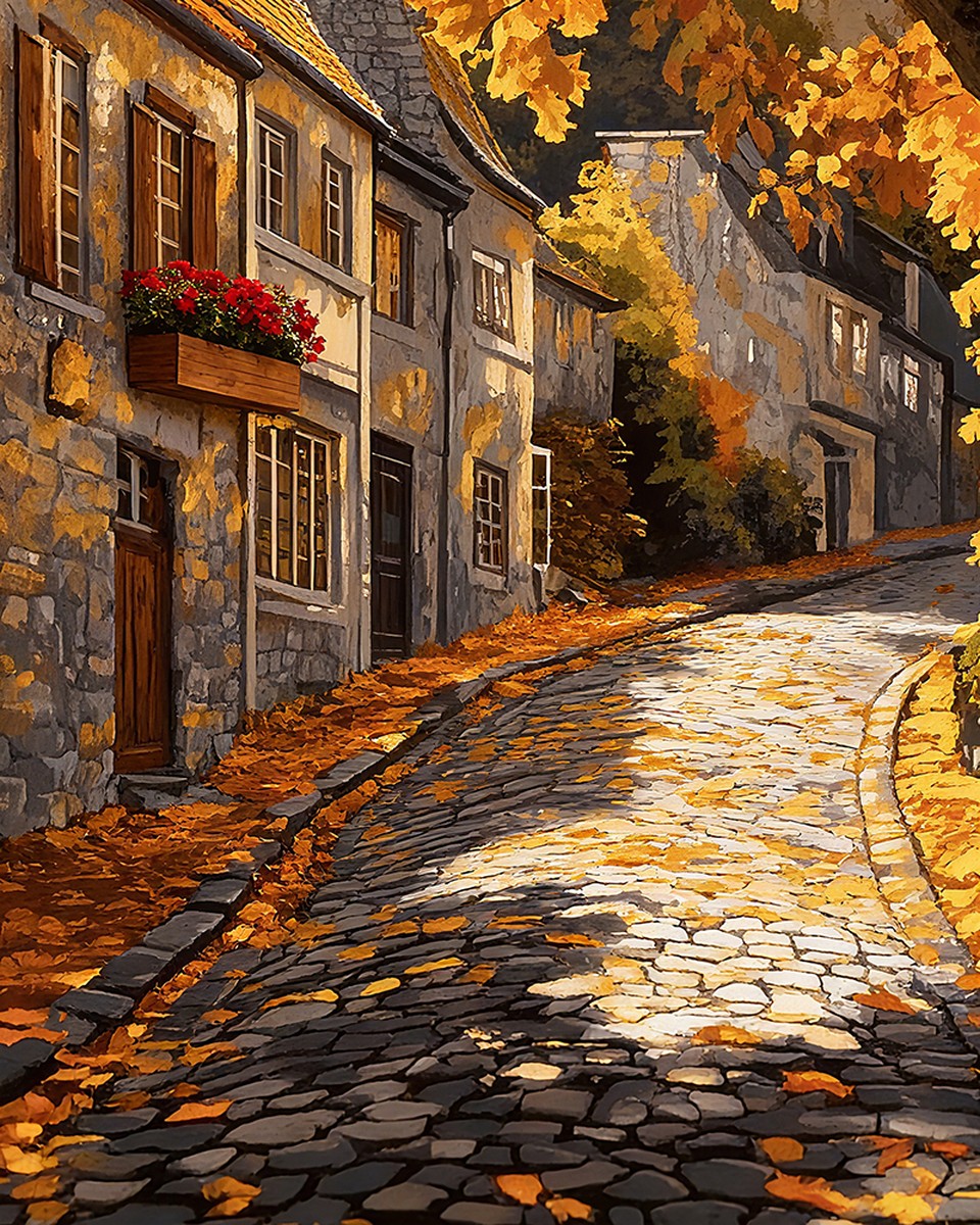 Autumn Village Lane – Paint by Numbers Kit