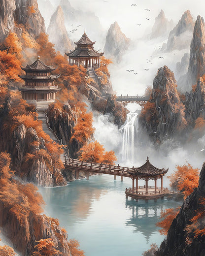 Misty Mountain Pagodas – Paint by Numbers Kit