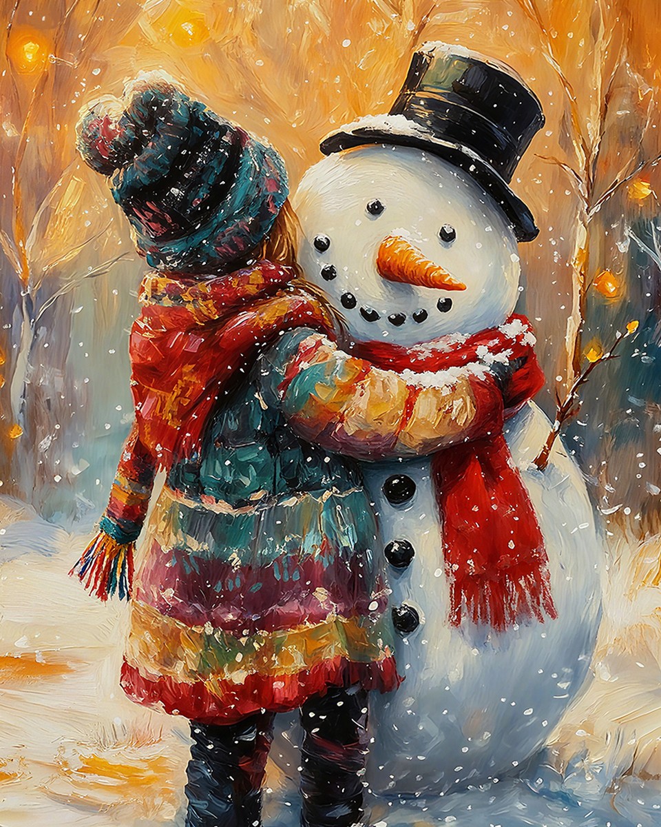 Winter Snowman Embrace – Paint by Numbers Kit
