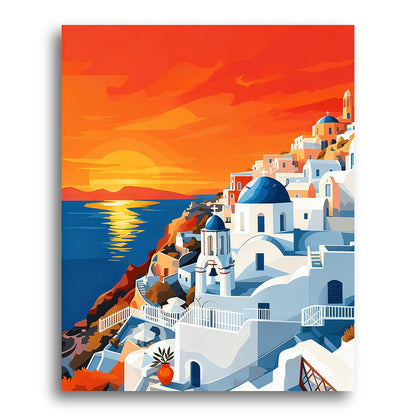 Santorini Sunset Village – Paint by Numbers Kit