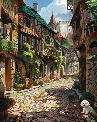 Cobblestone Village Dog – Paint by Numbers Kit