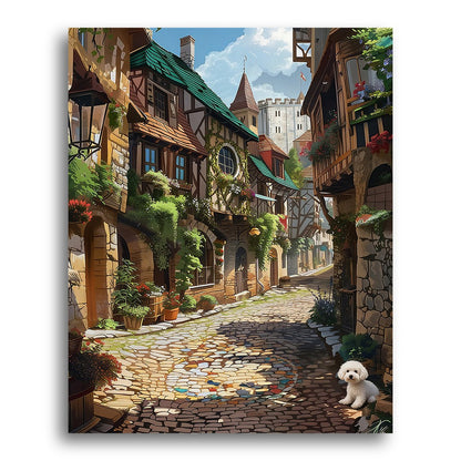 Cobblestone Village Dog – Paint by Numbers Kit
