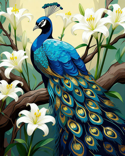 Regal Peacock and Lilies – Paint by Numbers Kit