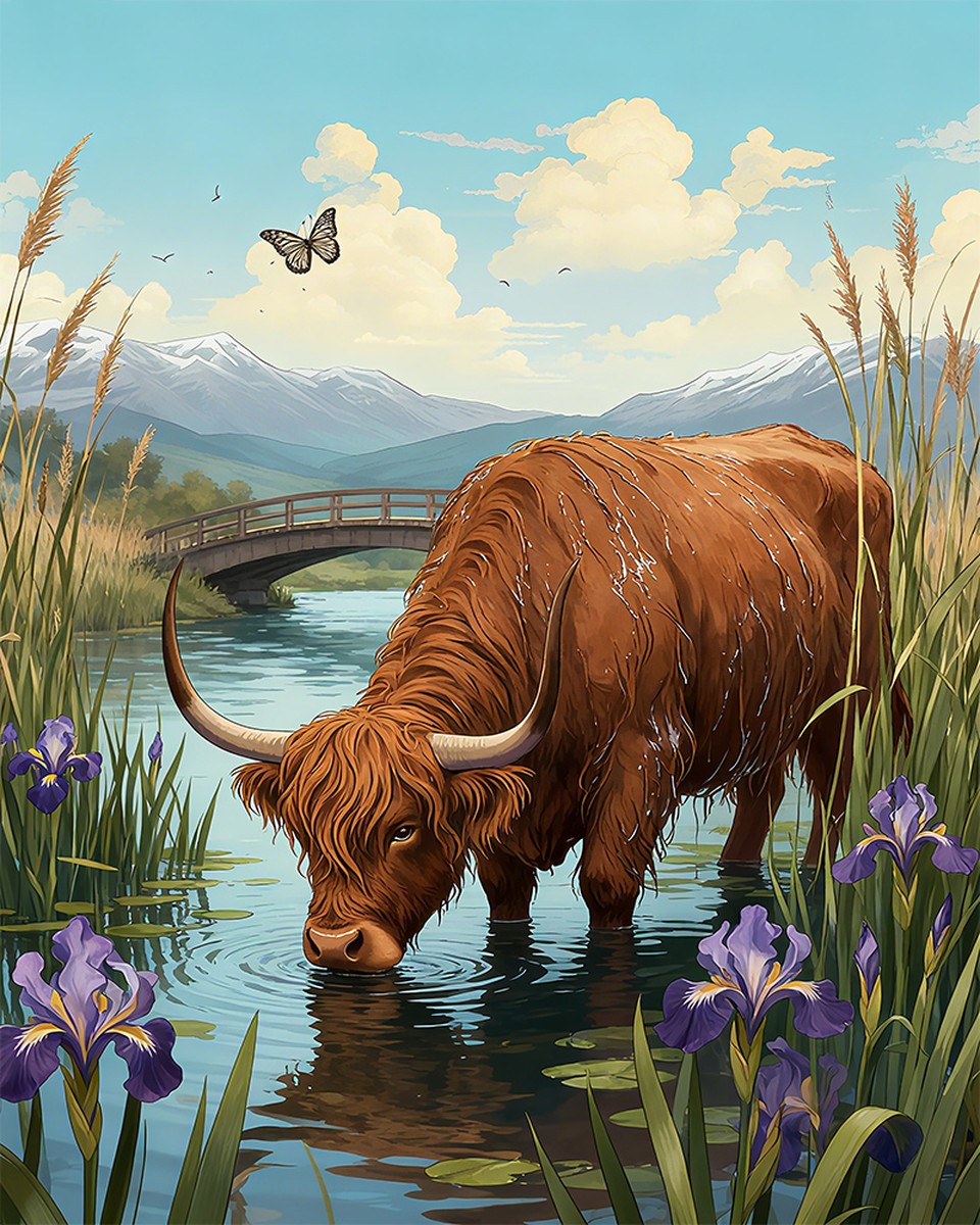 Highland Cow Reflection – Paint by Numbers Kit