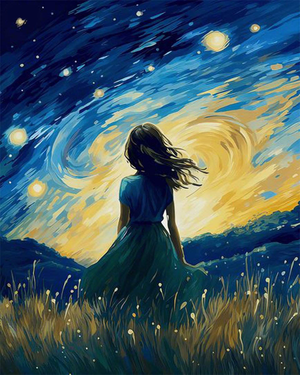 Girl Under Starry Sky – Paint by Numbers Kit