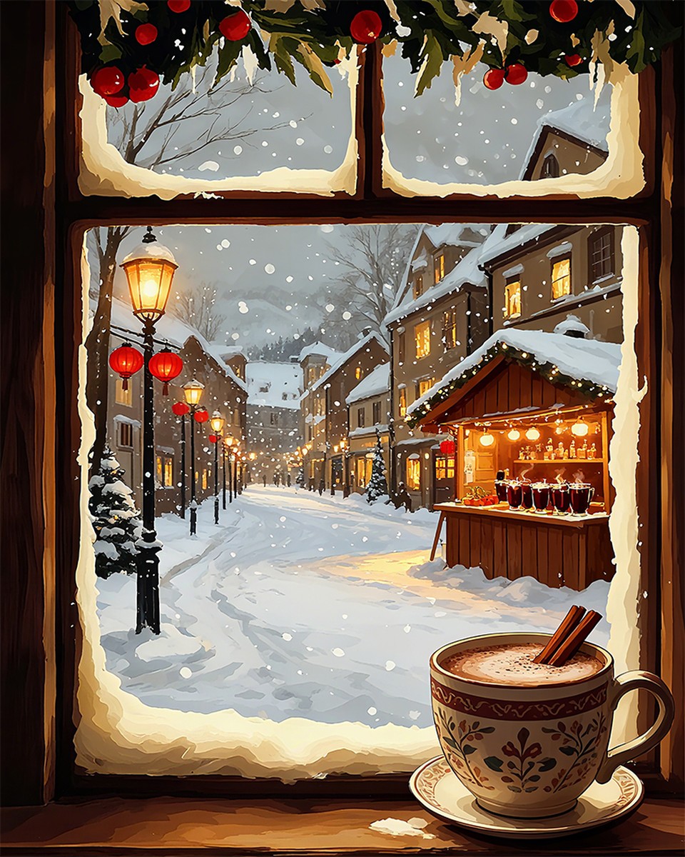 Cozy Winter Village View – Paint by Numbers Kit