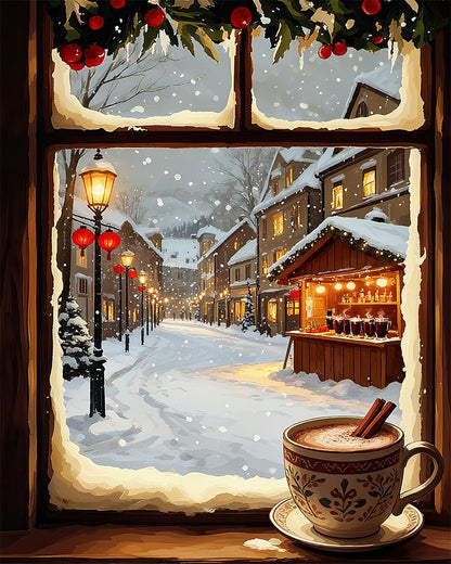 Cozy Winter Village View – Paint by Numbers Kit