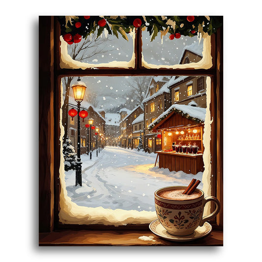 Cozy Winter Village View – Paint by Numbers Kit