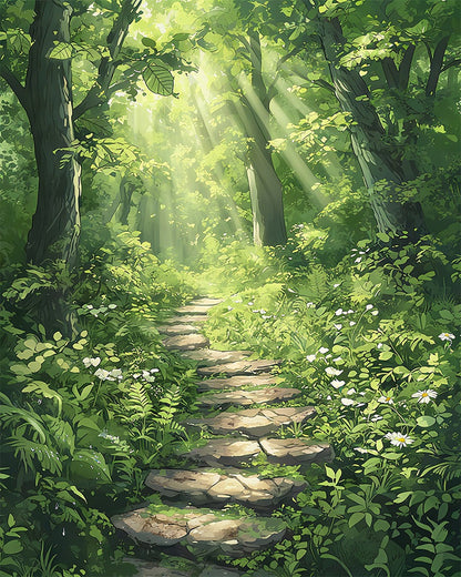 Sunlit Forest Path – Paint by Numbers Kit