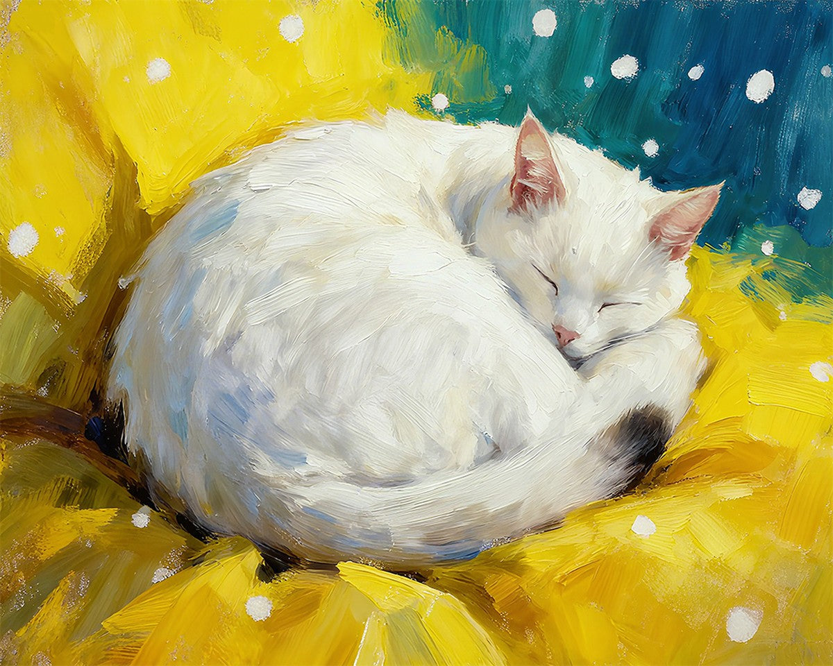 Sleeping White Cat – Paint by Numbers Kit