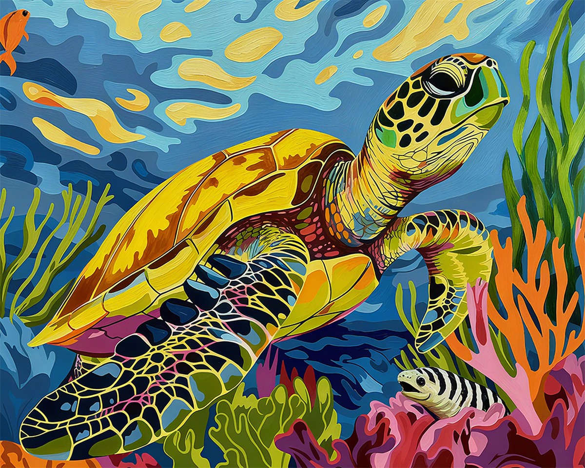 Vibrant Sea Turtle Reef – Paint by Numbers Kit