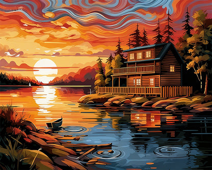 Sunset Lake Cabin – Paint by Numbers Kit