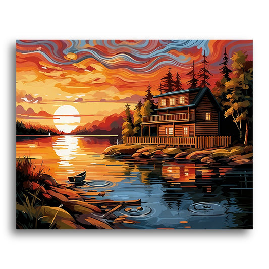 Sunset Lake Cabin – Paint by Numbers Kit