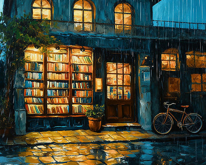 Rainy Evening Bookshop – Paint by Numbers Kit