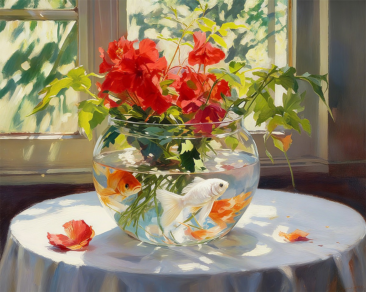 Goldfish and Red Blooms – Paint by Numbers Kit