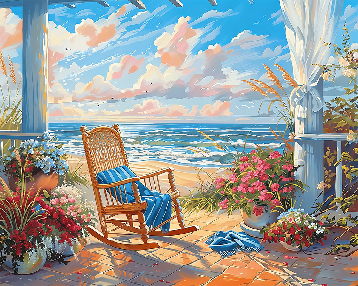 Coastal Rocking Chair View – Paint by Numbers Kit
