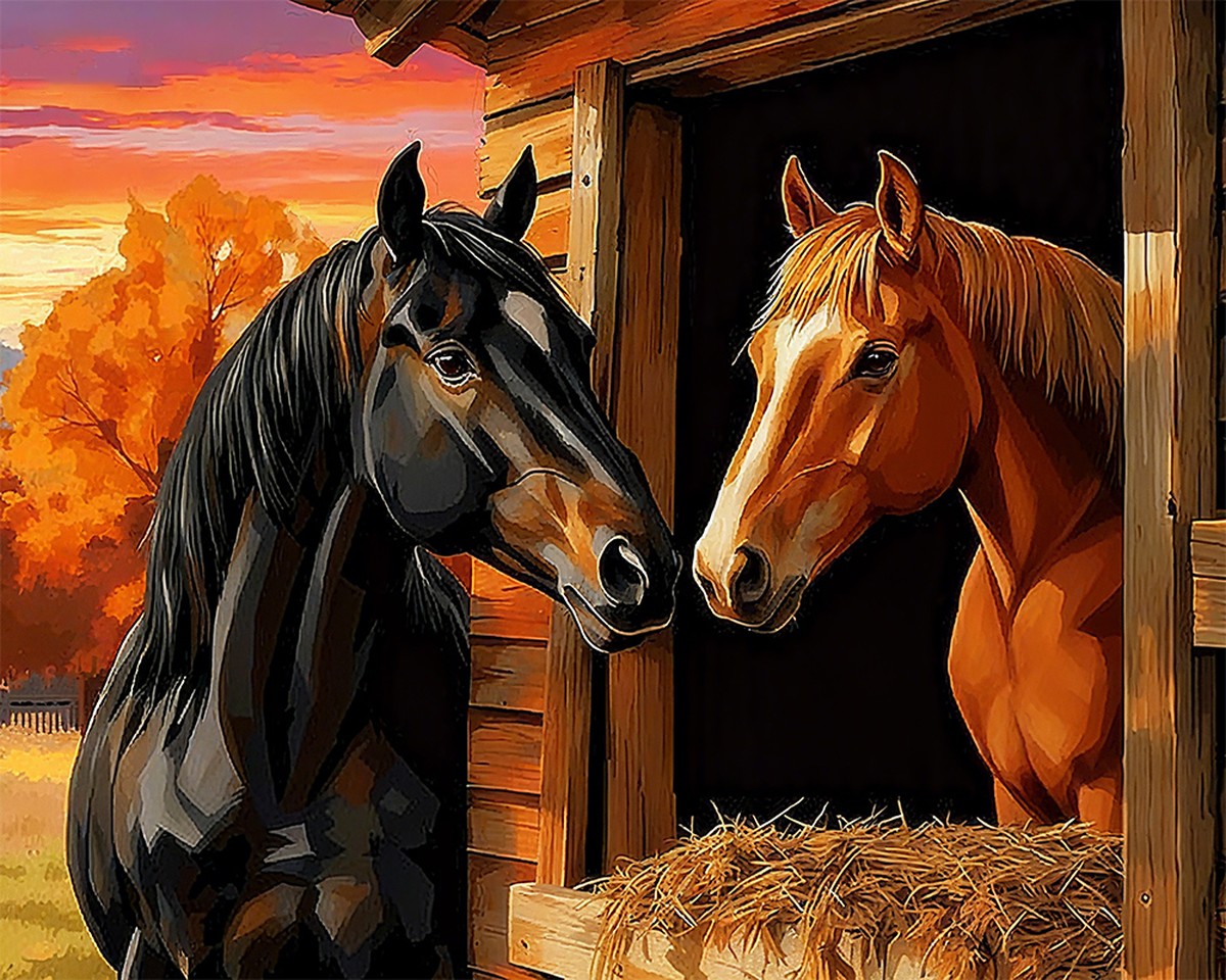 Sunset Stable Horses – Paint by Numbers Kit