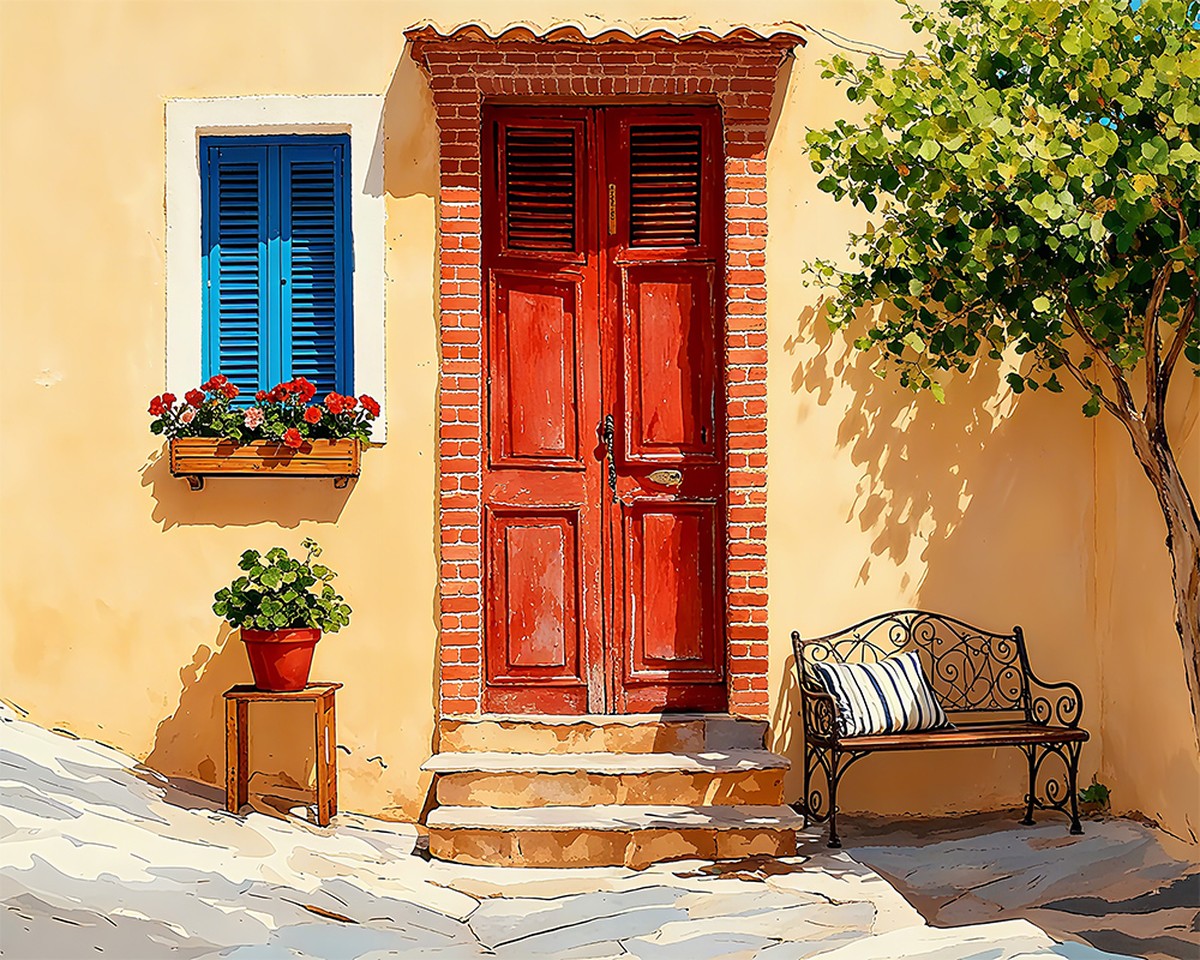Sunlit Mediterranean Doorway – Paint by Numbers Kit