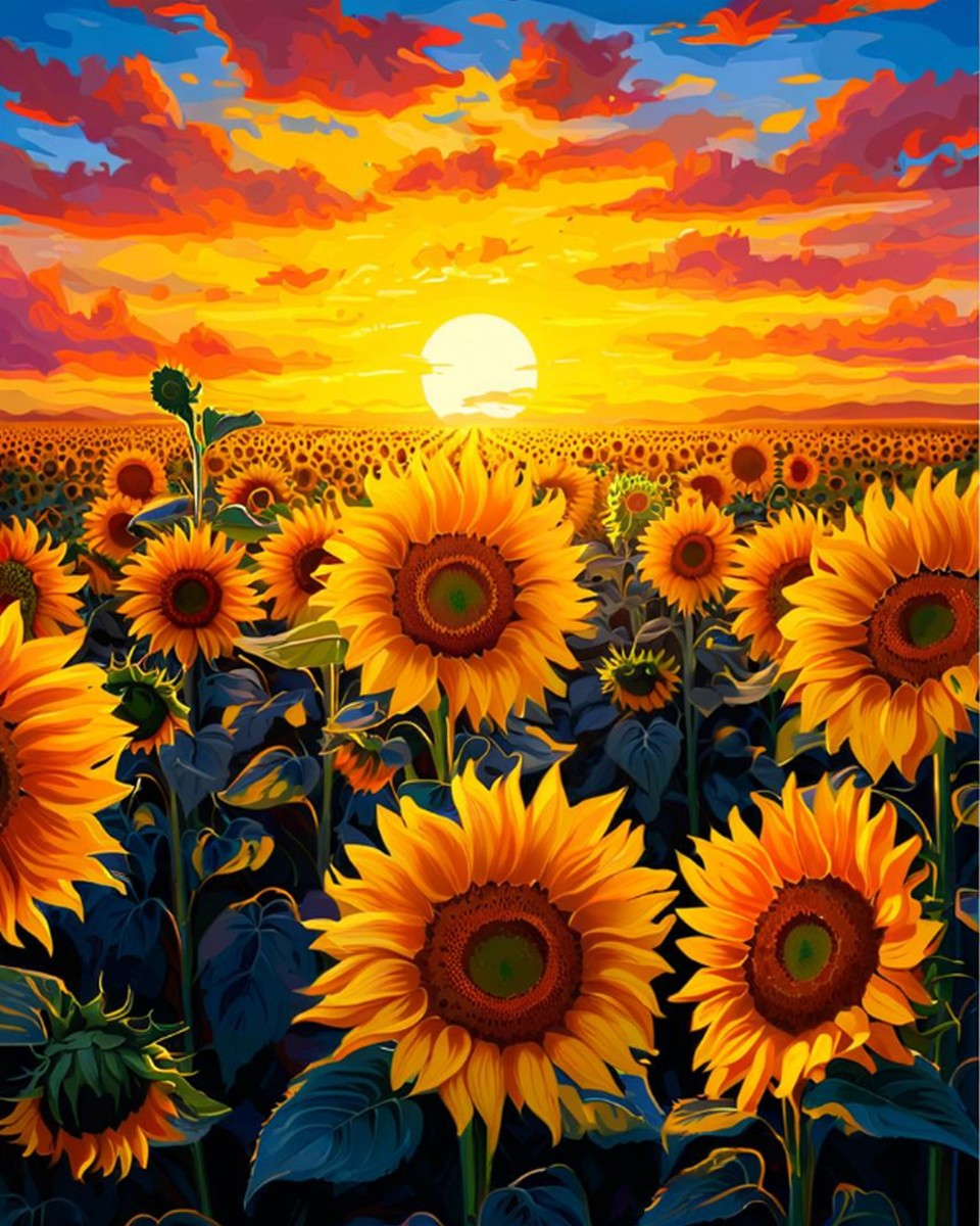 Sunset Sunflower Field – Paint by Numbers Kit