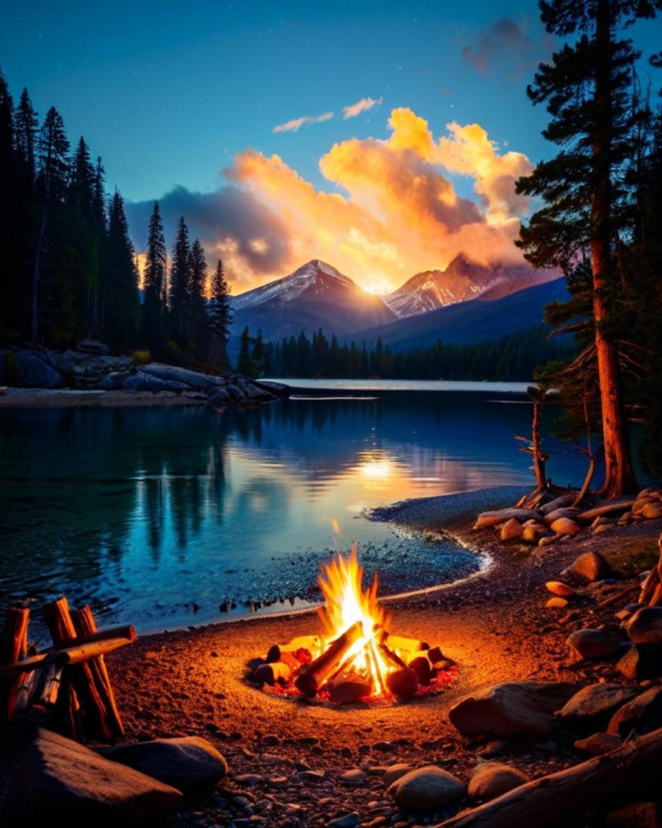 Mountain Lake Campfire – Paint by Numbers Kit