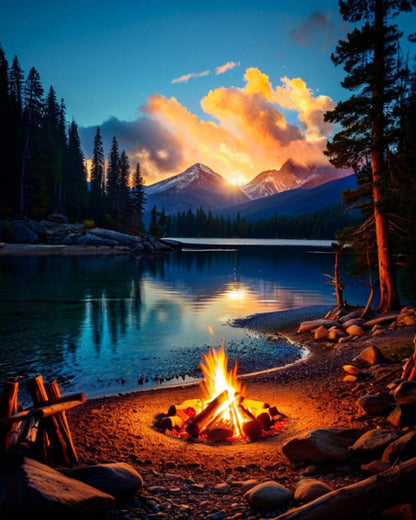 Mountain Lake Campfire – Paint by Numbers Kit