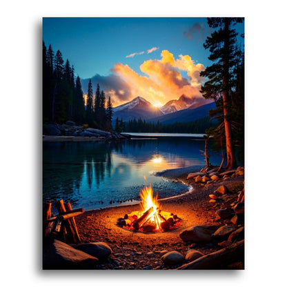 Mountain Lake Campfire – Paint by Numbers Kit