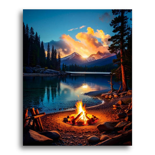 Mountain Lake Campfire – Paint by Numbers Kit