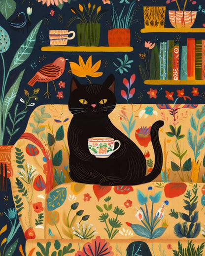 Cozy Cat with Teacup – Paint by Numbers Kit
