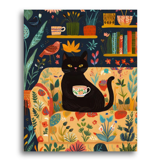 Cozy Cat with Teacup – Paint by Numbers Kit
